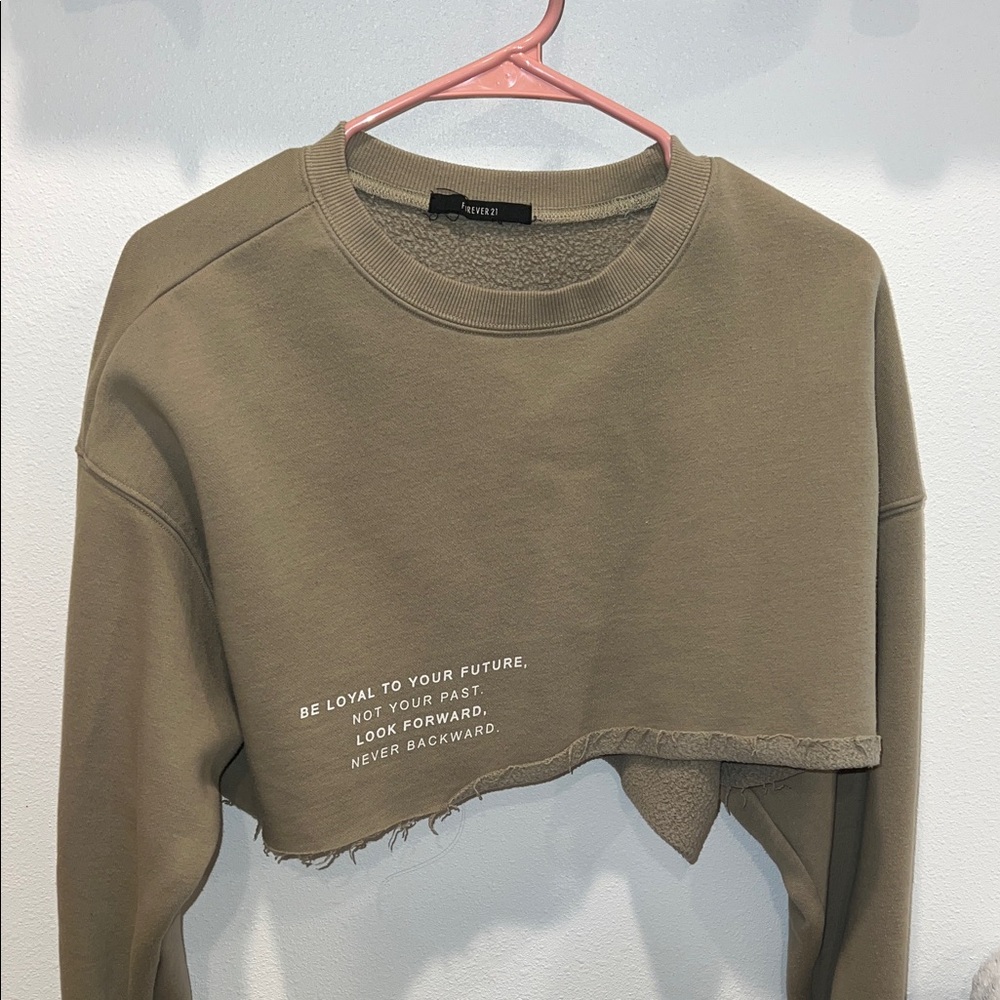 Forever 21 Olive Cropped Sweatshirt